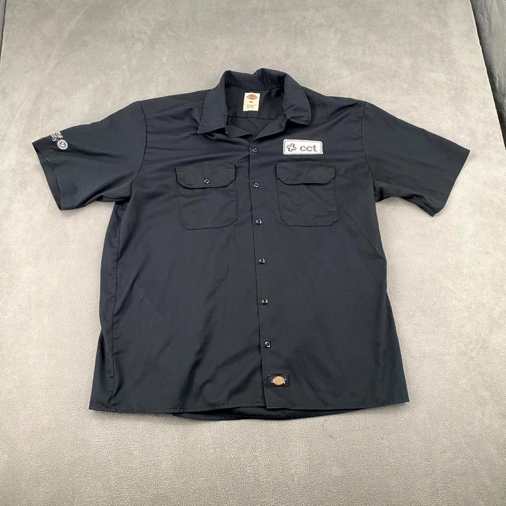 Disckies Work Shirt Mens XL Black Twill Jamf University Collared Button Up